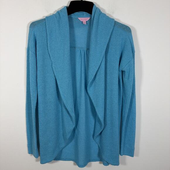 Lilly Pulitzer Long Sleeve Open Front Aqua Blue Cardigan Beachy Coastal Small - Picture 7 of 7